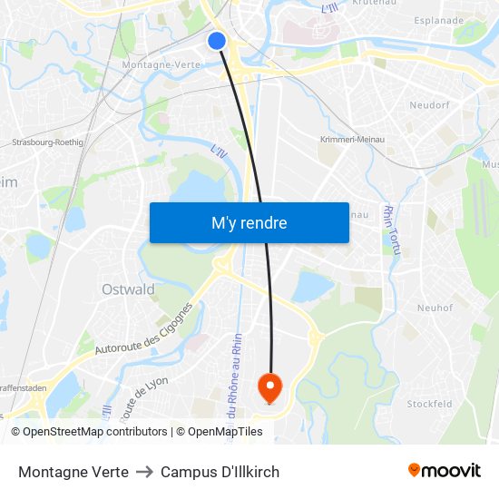 Montagne Verte to Campus D'Illkirch map