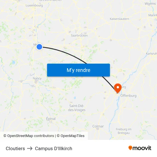Cloutiers to Campus D'Illkirch map