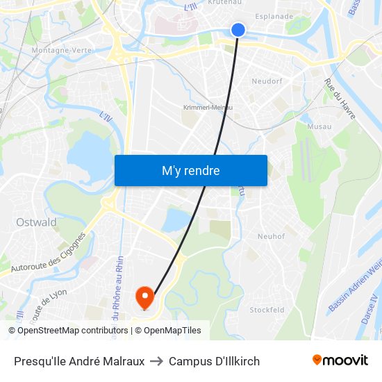 Presqu'Ile André Malraux to Campus D'Illkirch map