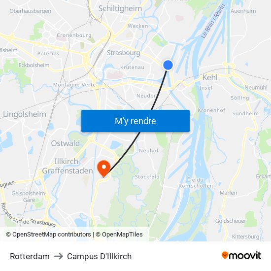 Rotterdam to Campus D'Illkirch map