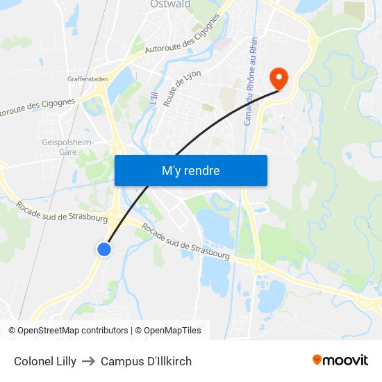 Colonel Lilly to Campus D'Illkirch map