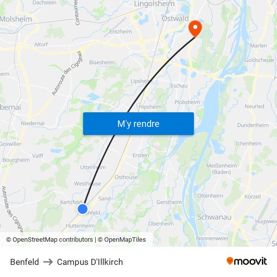 Benfeld to Campus D'Illkirch map