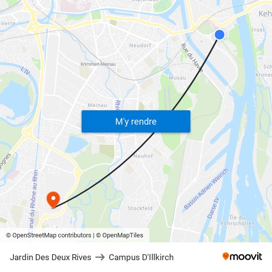 Jardin Des Deux Rives to Campus D'Illkirch map