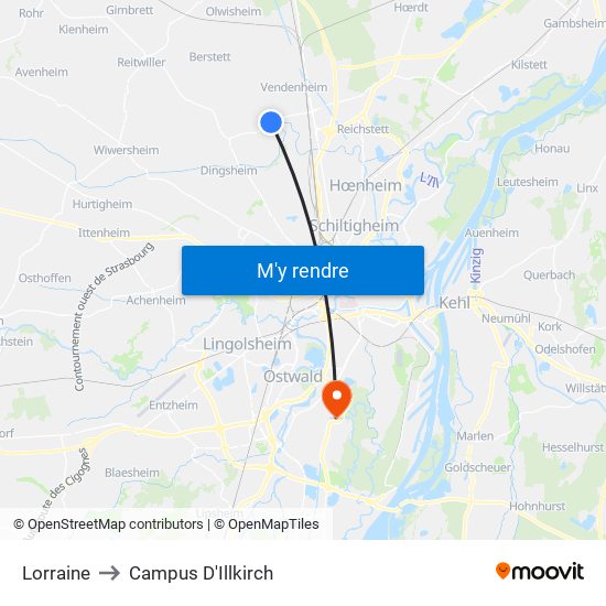 Lorraine to Campus D'Illkirch map