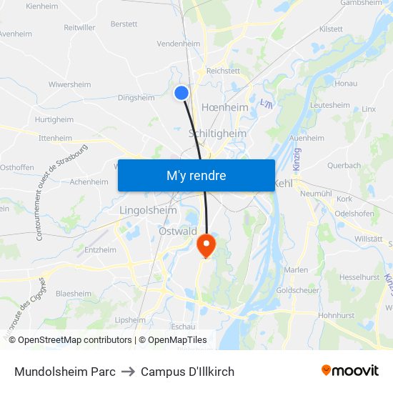 Mundolsheim Parc to Campus D'Illkirch map