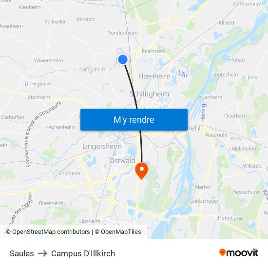 Saules to Campus D'Illkirch map