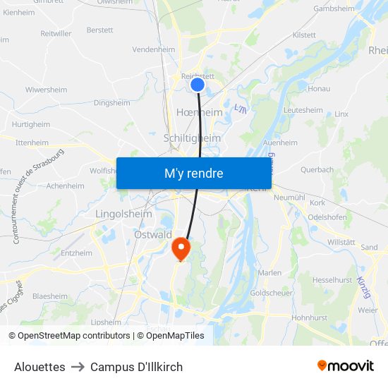 Alouettes to Campus D'Illkirch map