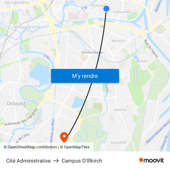 Cité Administrative to Campus D'Illkirch map