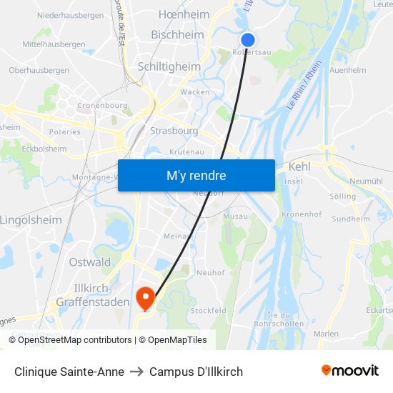 Clinique Sainte-Anne to Campus D'Illkirch map