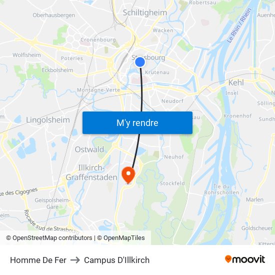 Homme De Fer to Campus D'Illkirch map