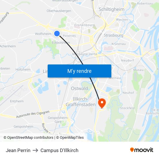 Jean Perrin to Campus D'Illkirch map