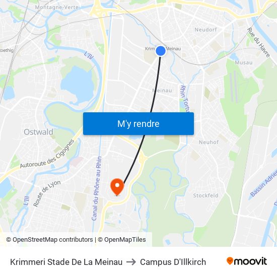 Krimmeri Stade De La Meinau to Campus D'Illkirch map