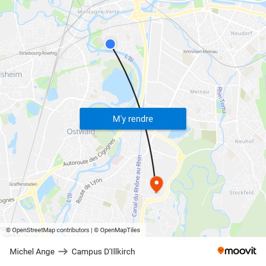 Michel Ange to Campus D'Illkirch map
