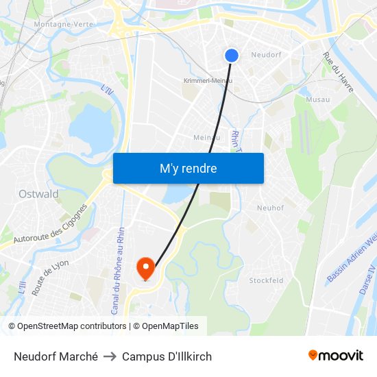 Neudorf Marché to Campus D'Illkirch map