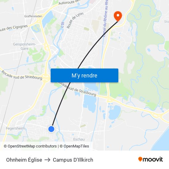 Ohnheim Église to Campus D'Illkirch map