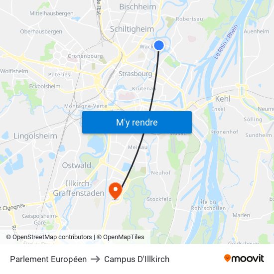 Parlement Européen to Campus D'Illkirch map