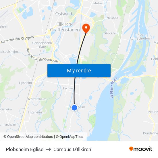 Plobsheim Eglise to Campus D'Illkirch map