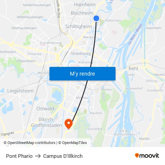 Pont Phario to Campus D'Illkirch map