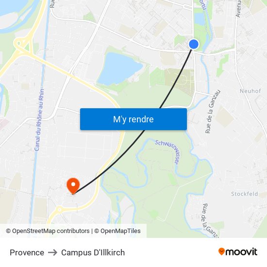 Provence to Campus D'Illkirch map