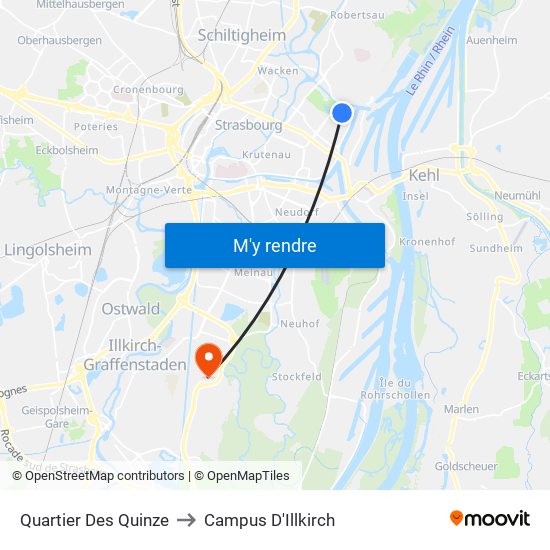 Quartier Des Quinze to Campus D'Illkirch map
