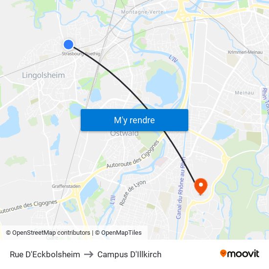 Rue D'Eckbolsheim to Campus D'Illkirch map