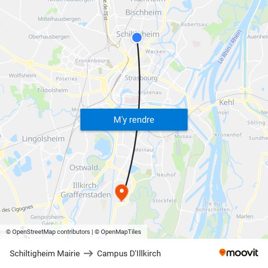 Schiltigheim Mairie to Campus D'Illkirch map