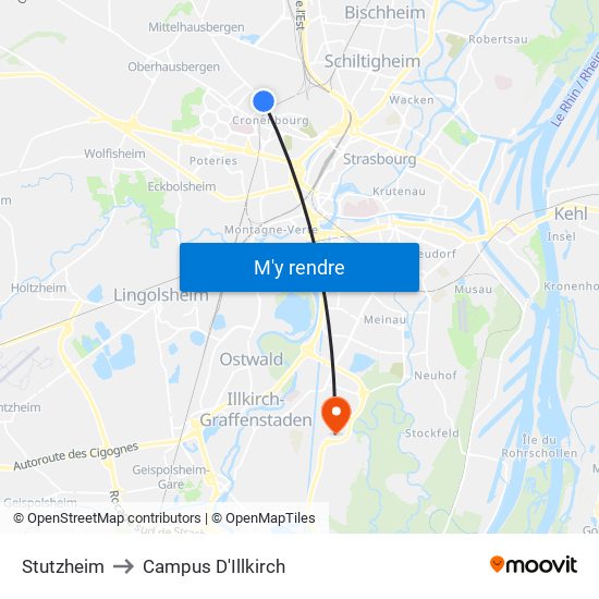 Stutzheim to Campus D'Illkirch map
