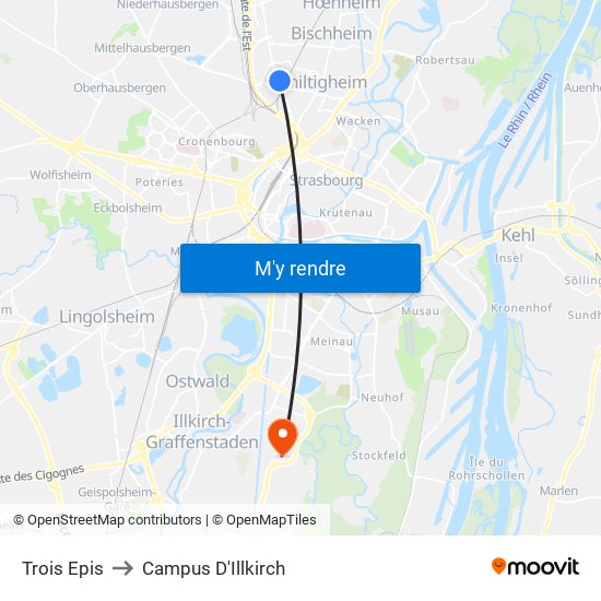 Trois Epis to Campus D'Illkirch map