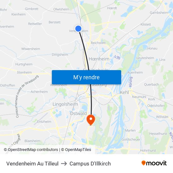 Vendenheim Au Tilleul to Campus D'Illkirch map