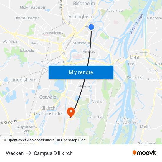 Wacken to Campus D'Illkirch map