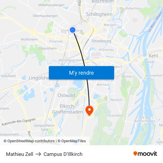 Mathieu Zell to Campus D'Illkirch map