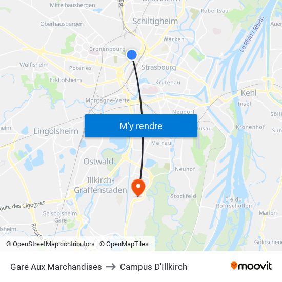 Gare Aux Marchandises to Campus D'Illkirch map