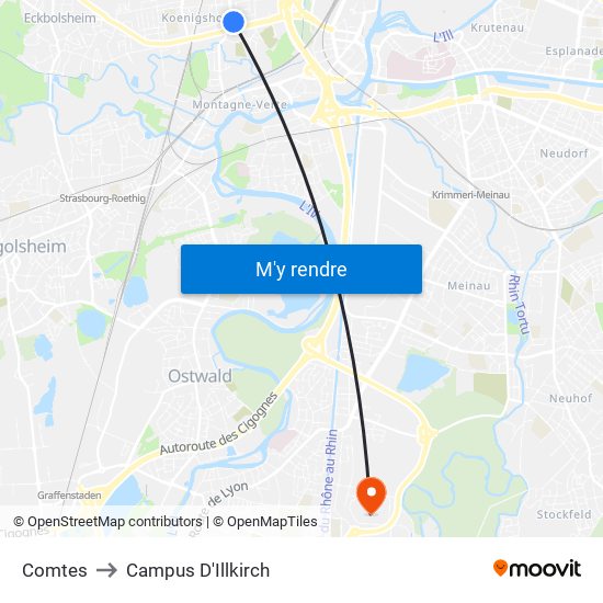 Comtes to Campus D'Illkirch map