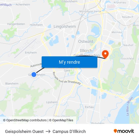 Geispolsheim Ouest to Campus D'Illkirch map