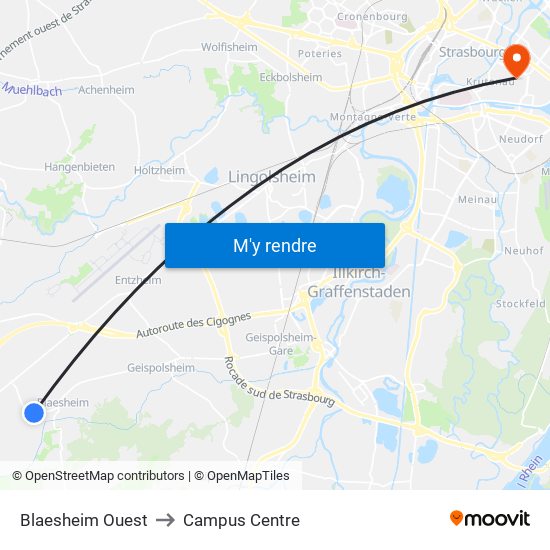 Blaesheim Ouest to Campus Centre map