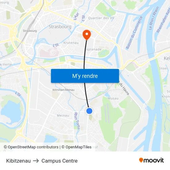 Kibitzenau to Campus Centre map