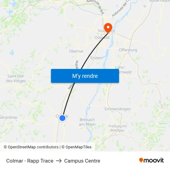 Colmar - Rapp Trace to Campus Centre map