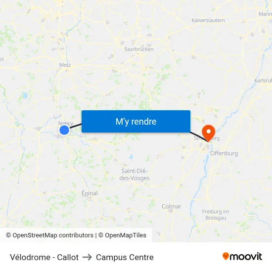 Vélodrome - Callot to Campus Centre map