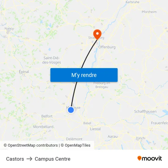 Castors to Campus Centre map