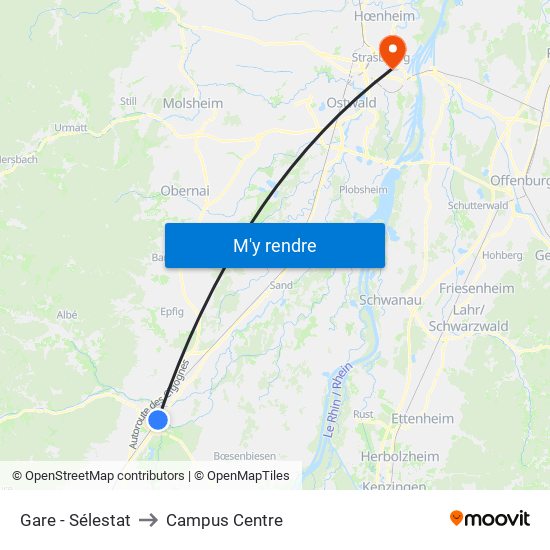 Gare - Sélestat to Campus Centre map