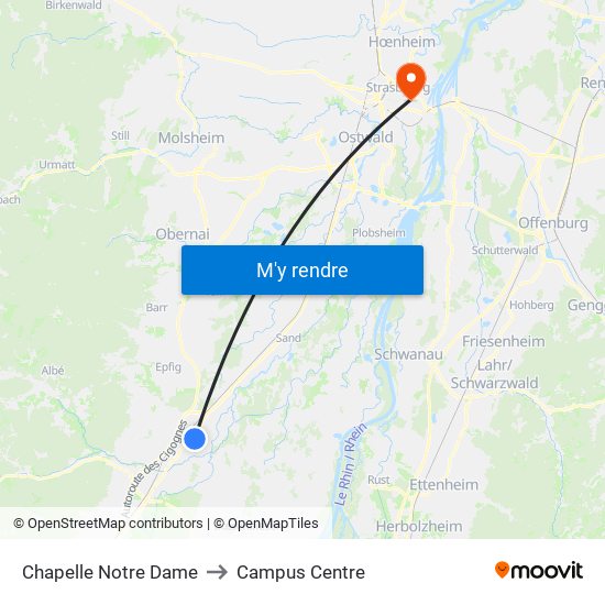Chapelle Notre Dame to Campus Centre map