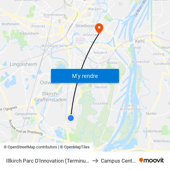 Illkirch Parc D'Innovation (Terminus) to Campus Centre map