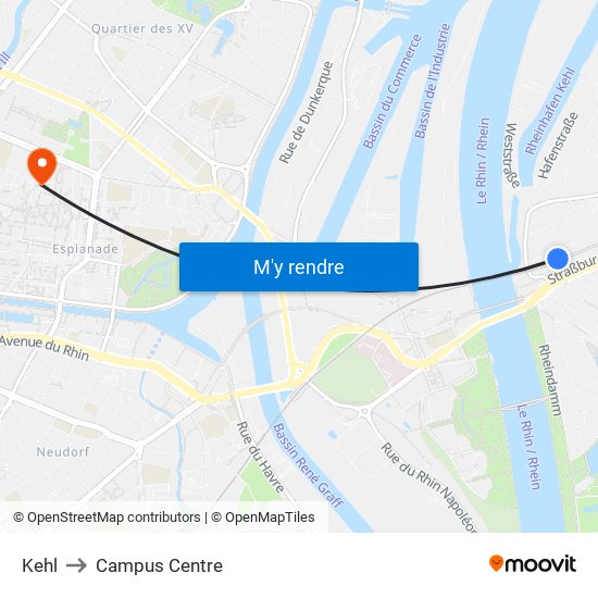Kehl to Campus Centre map