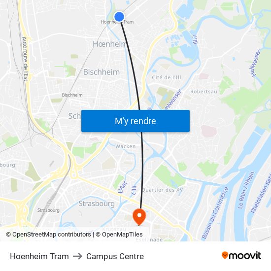 Hoenheim Tram to Campus Centre map