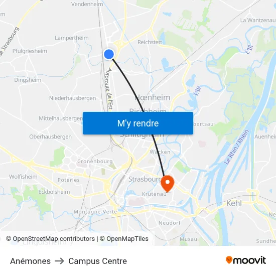 Anémones to Campus Centre map