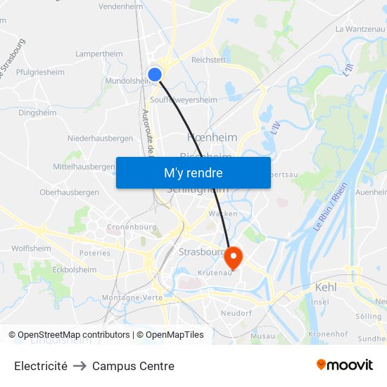 Electricité to Campus Centre map