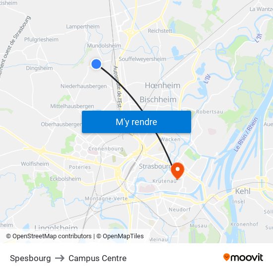 Spesbourg to Campus Centre map