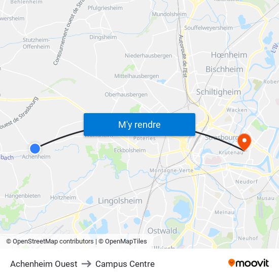 Achenheim Ouest to Campus Centre map
