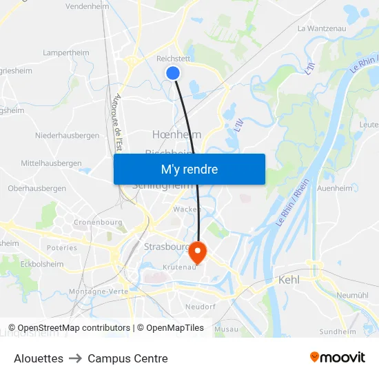 Alouettes to Campus Centre map