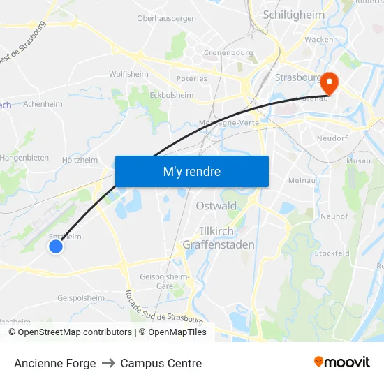 Ancienne Forge to Campus Centre map